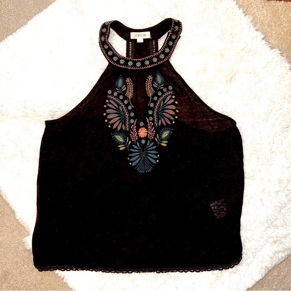 Boho tank top halter neck, racer back chocolate brown, beautiful embroidery - Picture 1 of 7